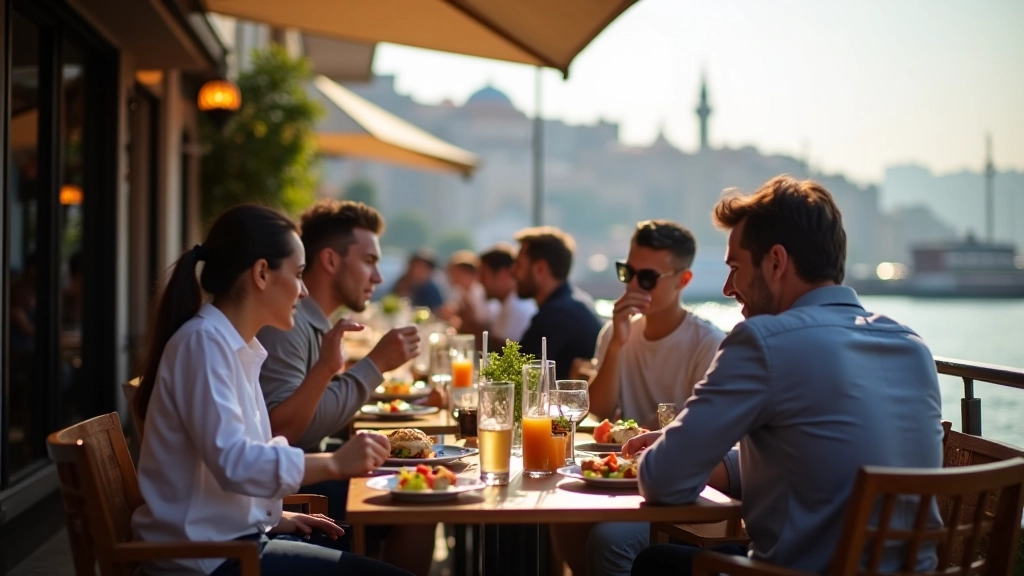 Karaköy waterfront café with Golden Horn views and outdoor seating
