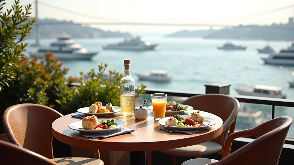 Rooftop brunch venue with Bosphorus and bridge views